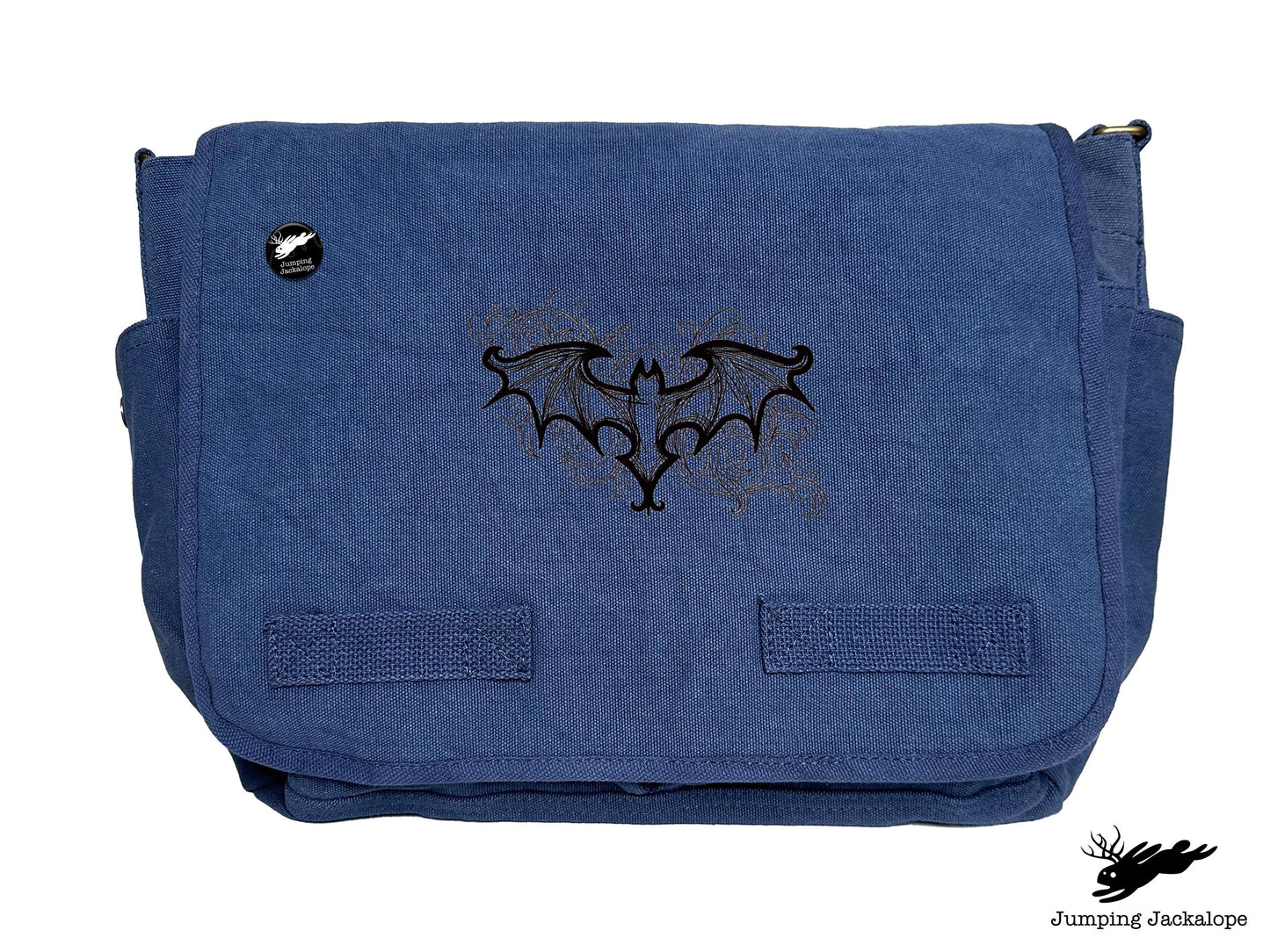 Elegant Bat Design Embroidered Classic Canvas Messenger Bag
