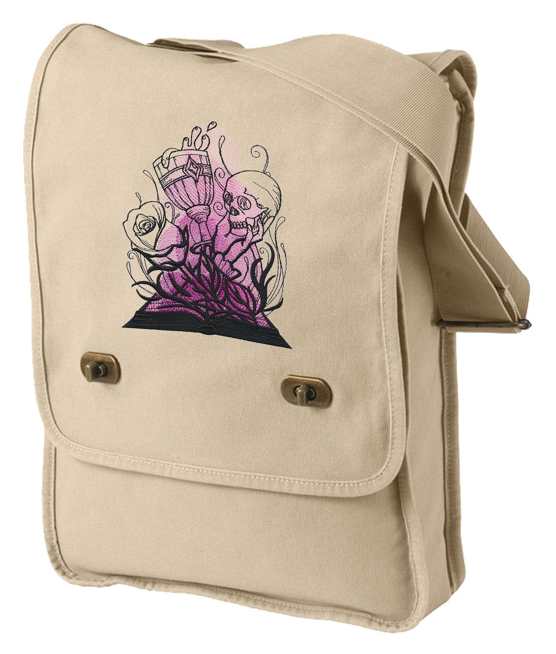 Literary Magic - Shakespeare - Rose, Skull Embroidered Canvas Field Bag