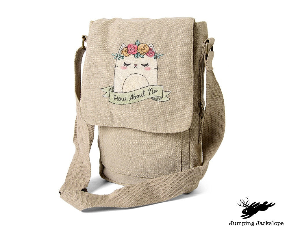 How About No, Cat Bag, Cat Embroidered Canvas Tech, Tablet, iPad, Kindle, Fire, Camera Bag