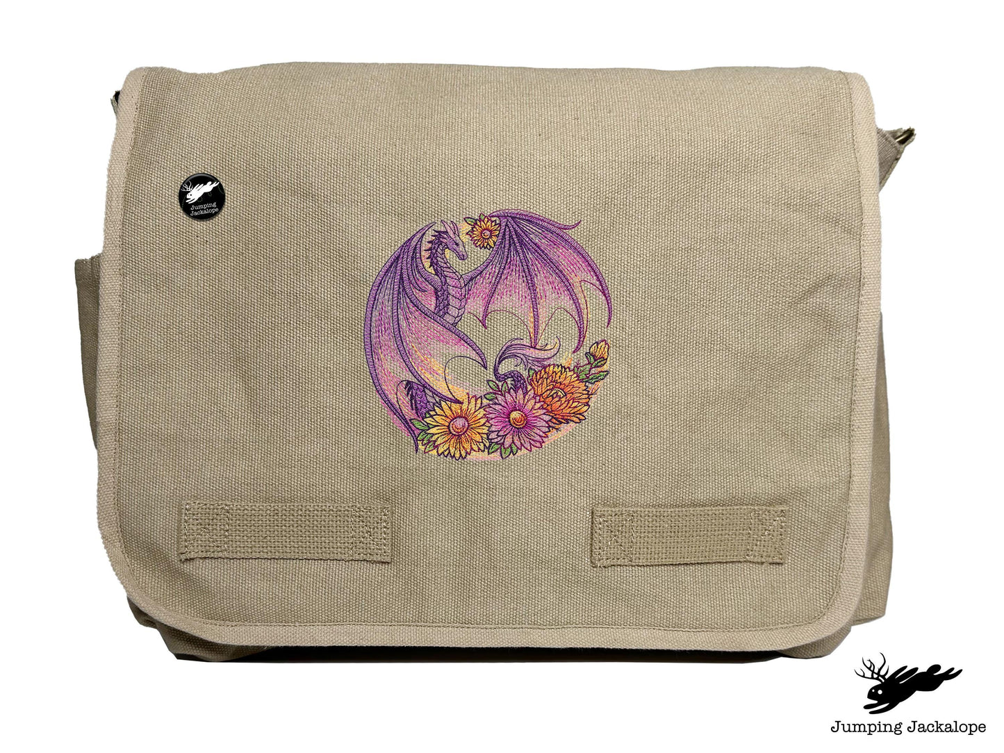 Autumn Flight of Flowers Dragon Wreath Embroidered Classic Canvas Messenger Bag
