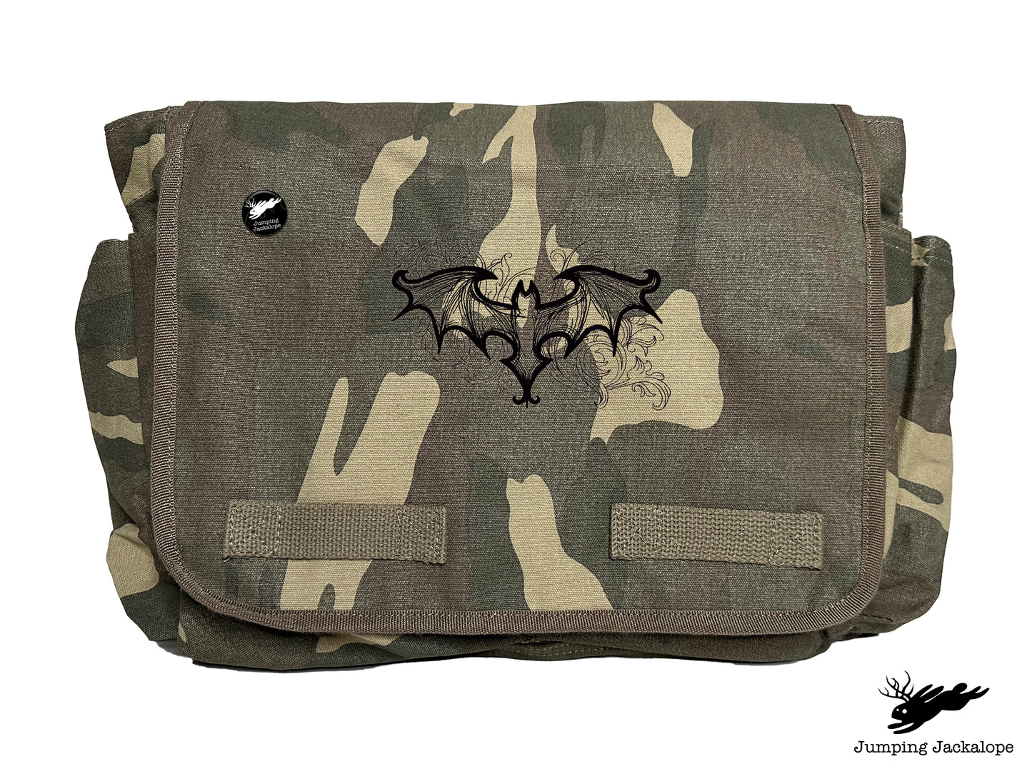 Elegant Bat Design Embroidered Classic Canvas Messenger Bag