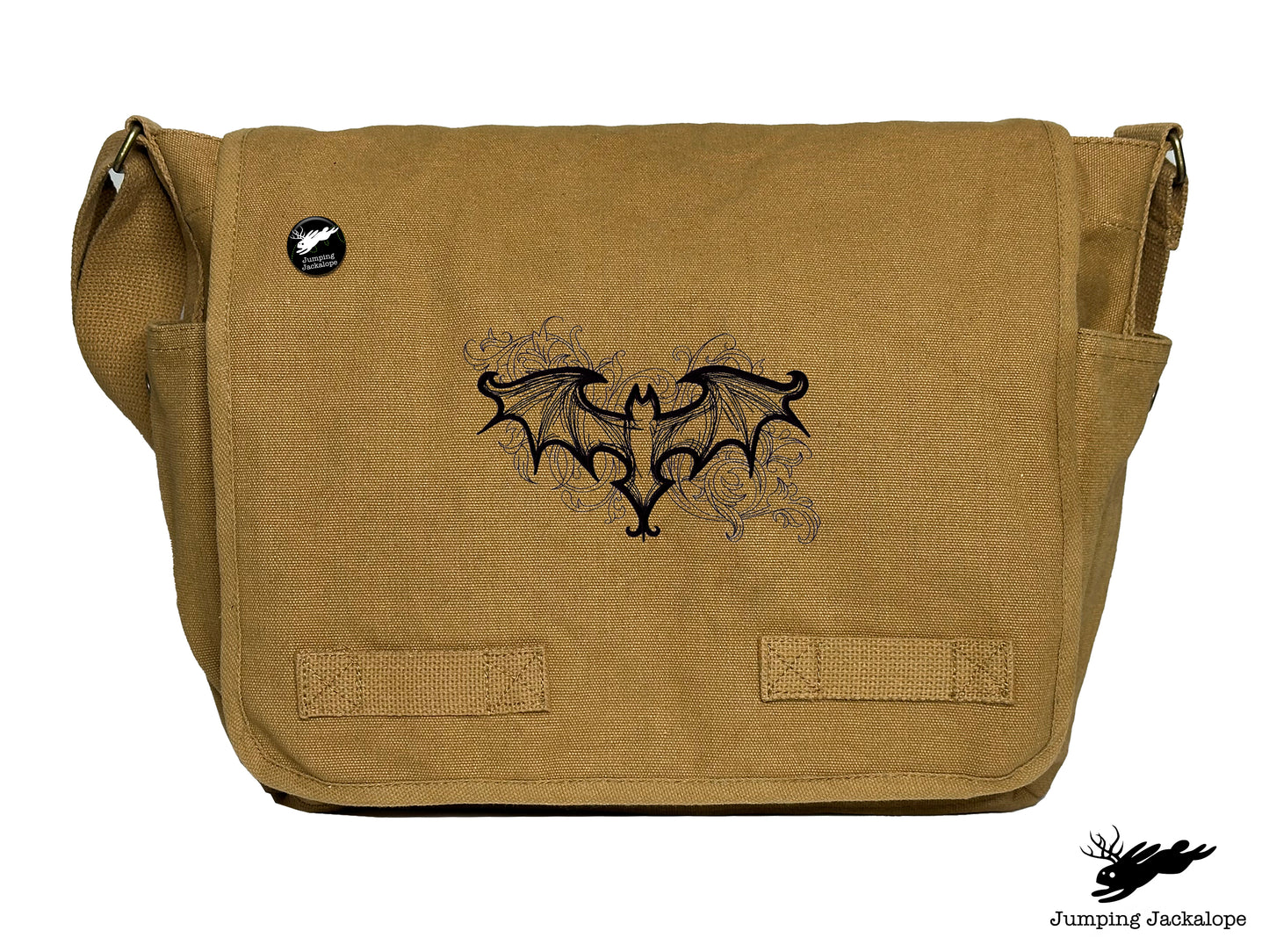 Elegant Bat Design Embroidered Classic Canvas Messenger Bag