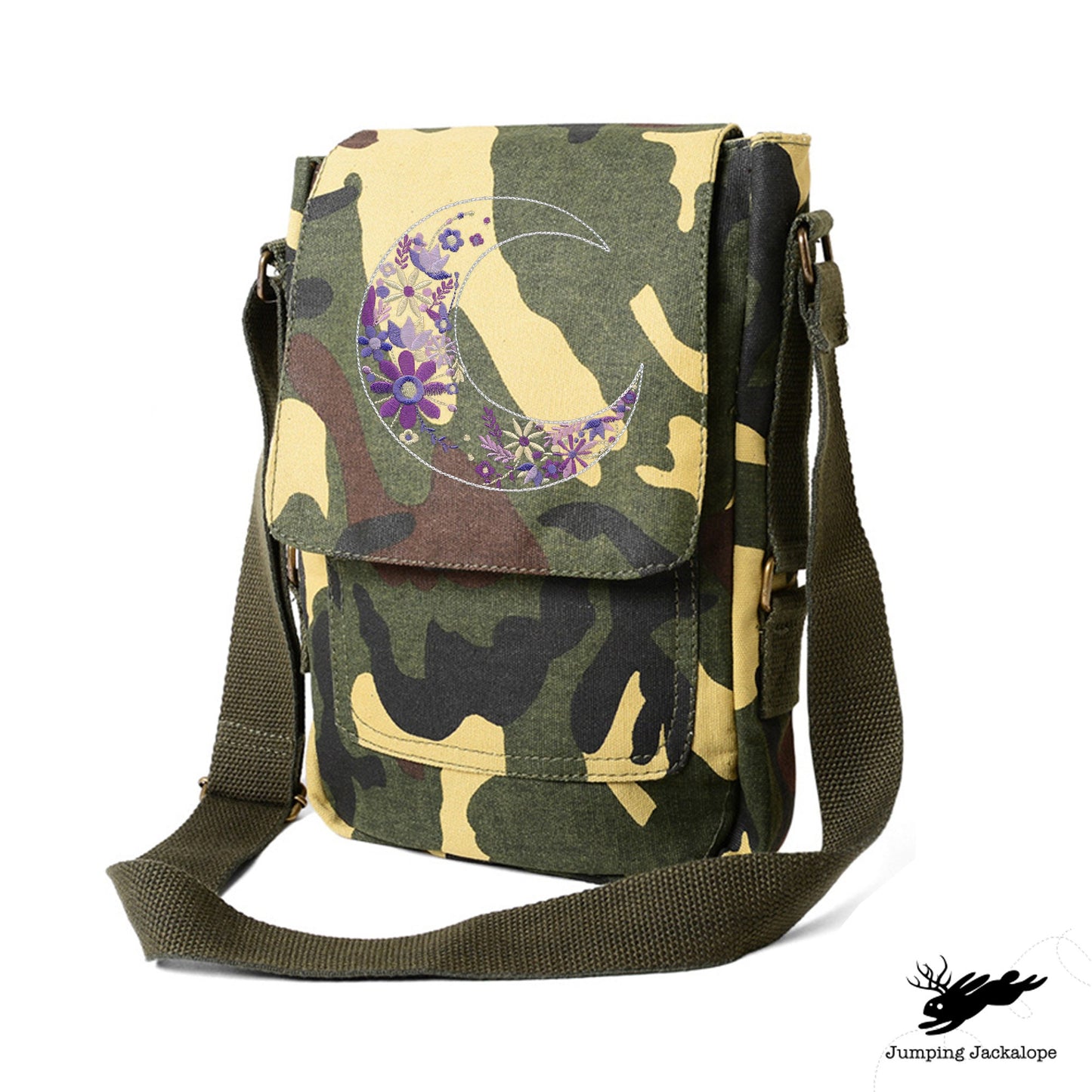 Lunar Bloom Tech Bag Embroidered Canvas Tech