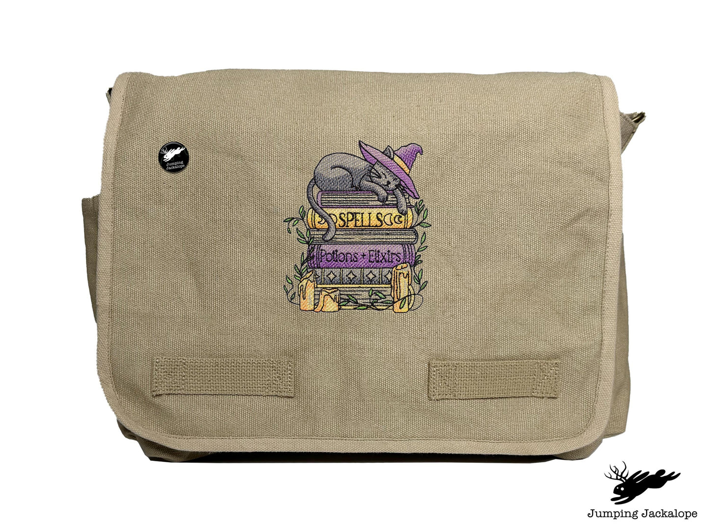 Spooky and Booked Cat Embroidered Messenger Bag