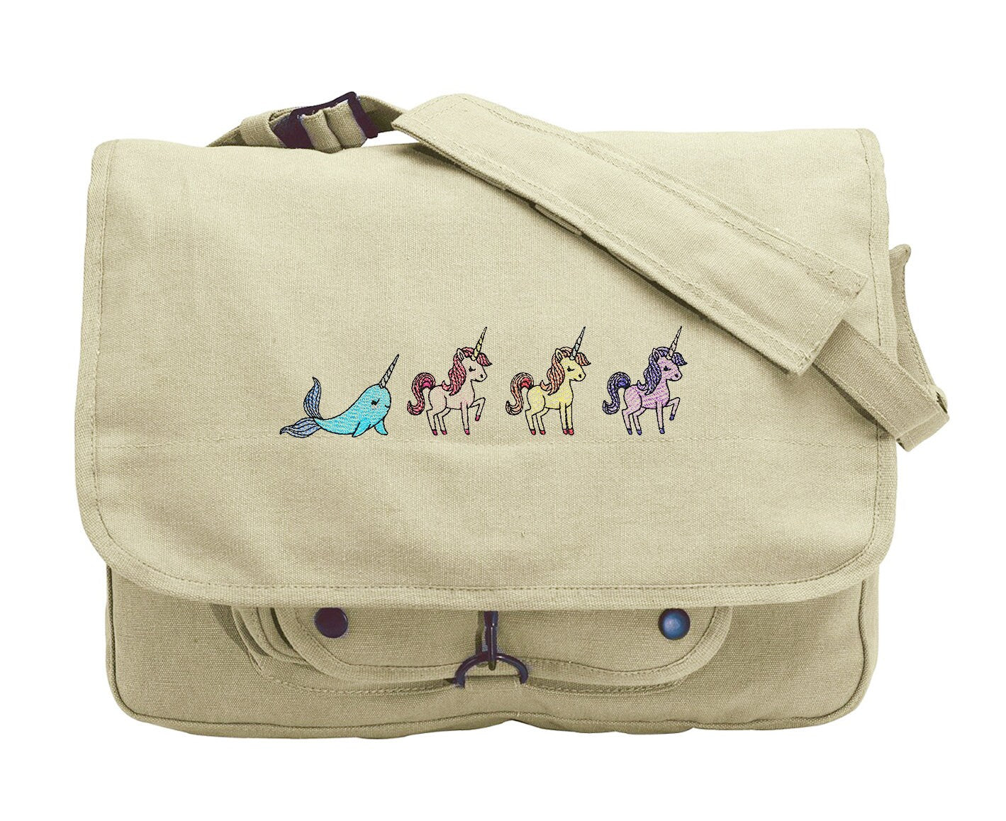 Wannabe Unicorn Narwhal Embroidered Canvas Messenger Bag