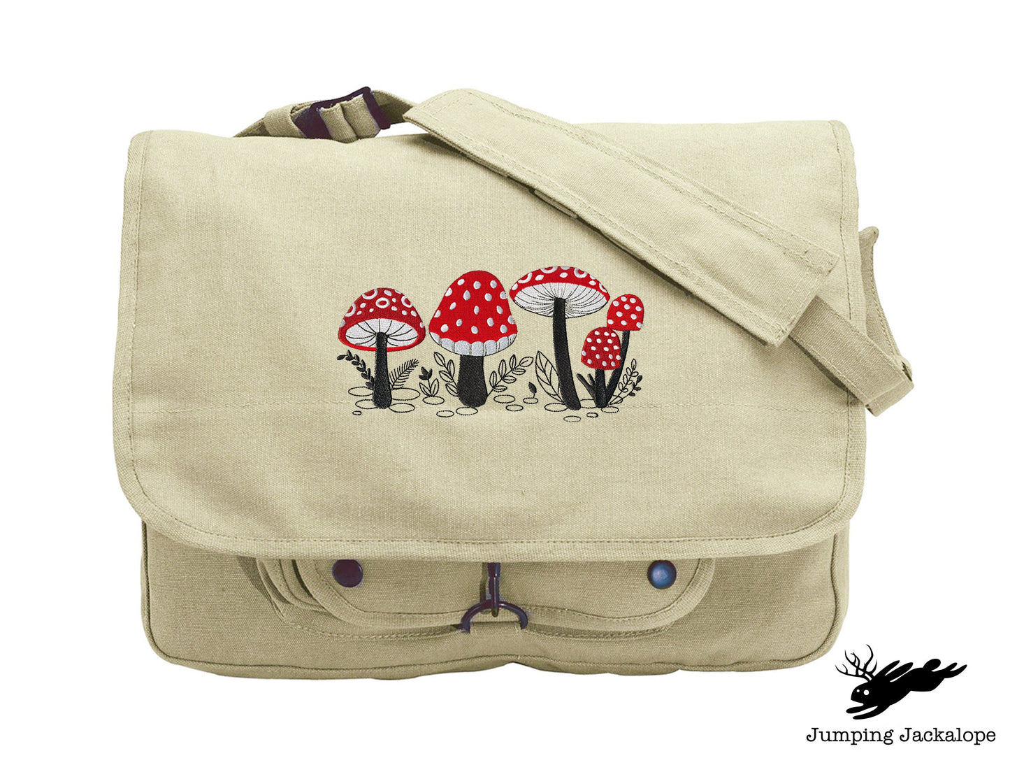 Morel of the Story - Mushroom Embroidered Canvas Messenger Bag