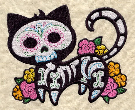 Sugar Skull Cat Bag, Gato Muerto Embroidered Canvas Field Bag