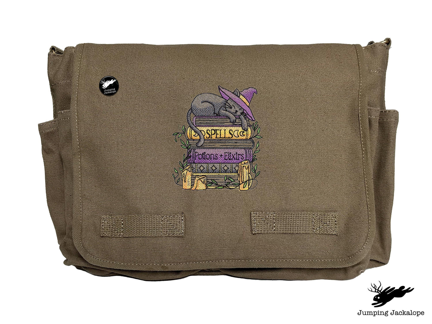 Spooky and Booked Cat Embroidered Messenger Bag