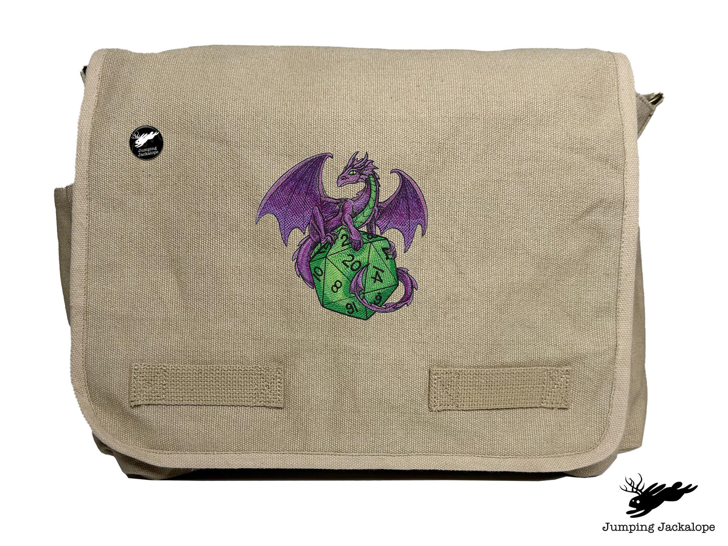 D20 Dragon Embroidered Classic Canvas Messenger Bag