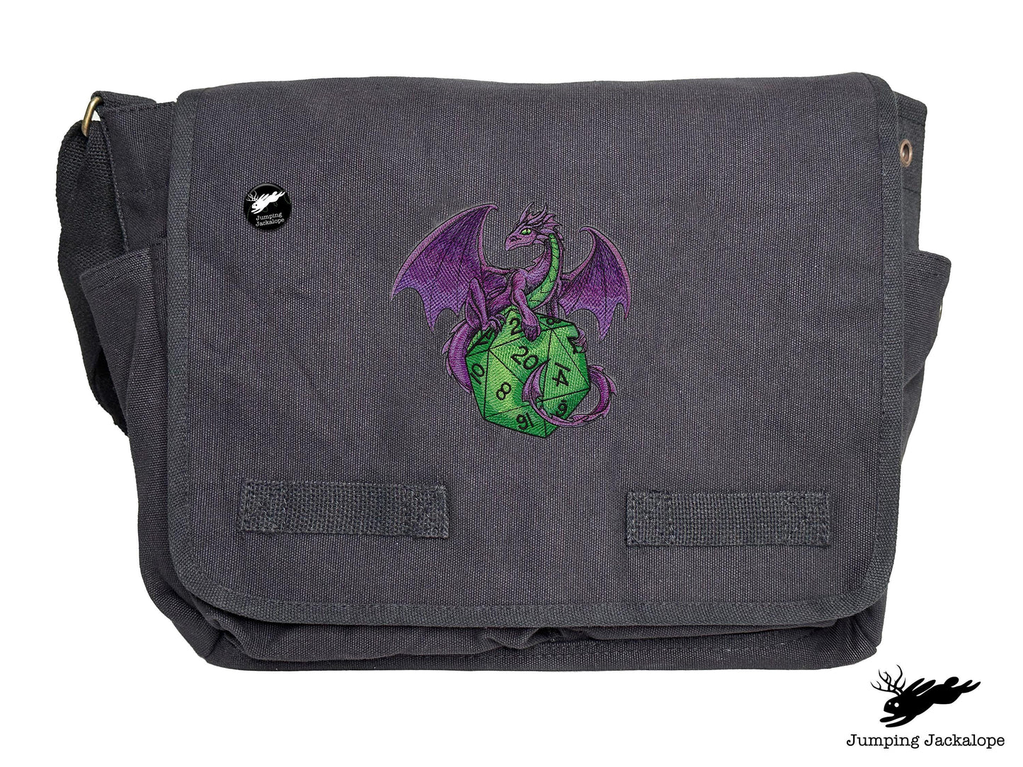D20 Dragon Embroidered Classic Canvas Messenger Bag