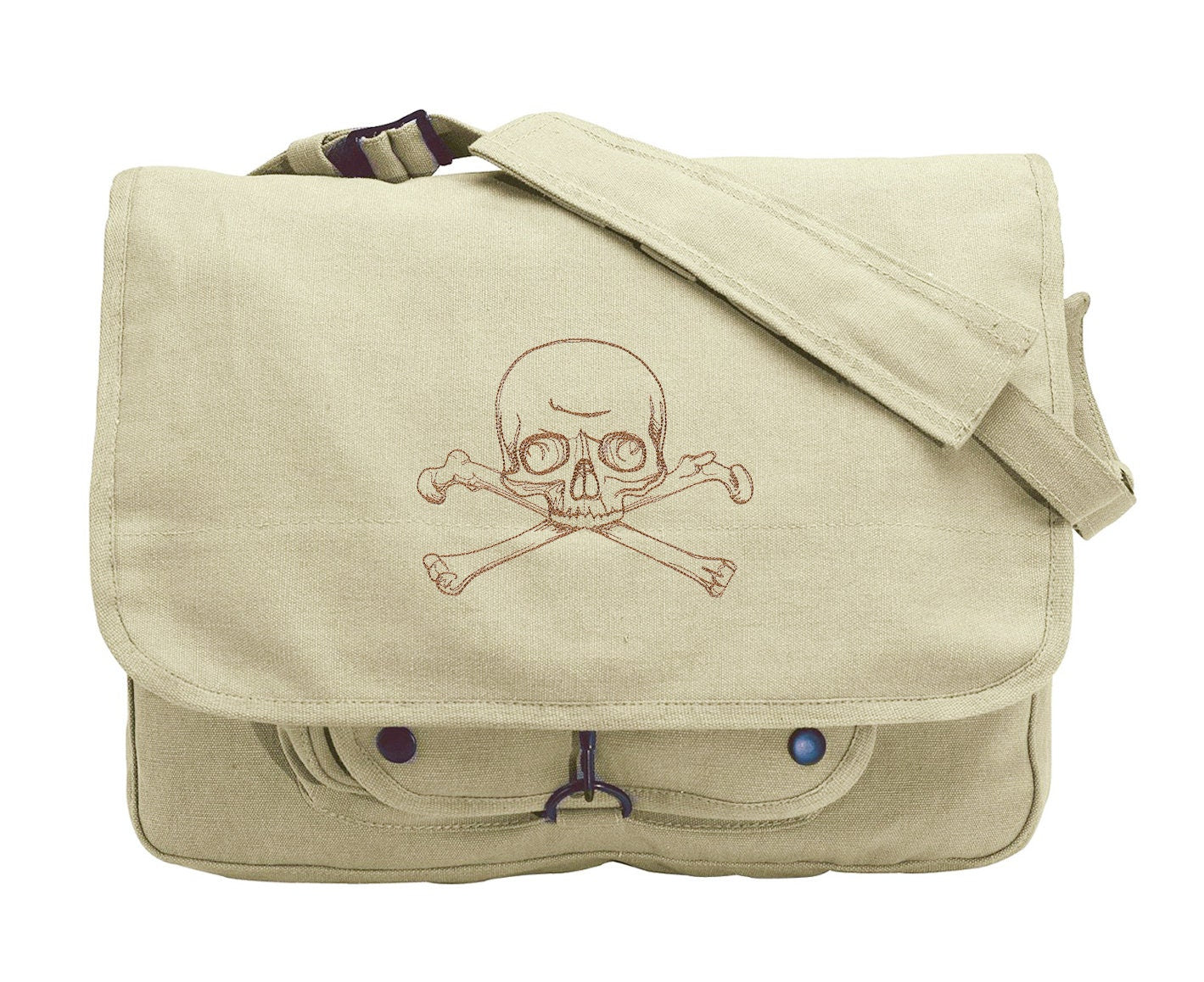 The Laboratory - Delicate Skull Embroidered Canvas Messenger Bag