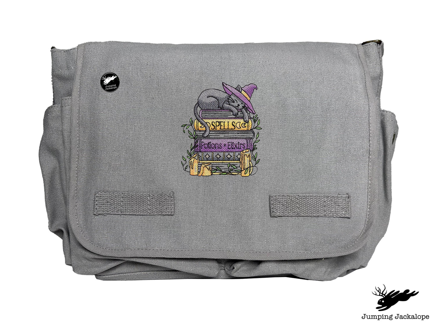 Spooky and Booked Cat Embroidered Messenger Bag
