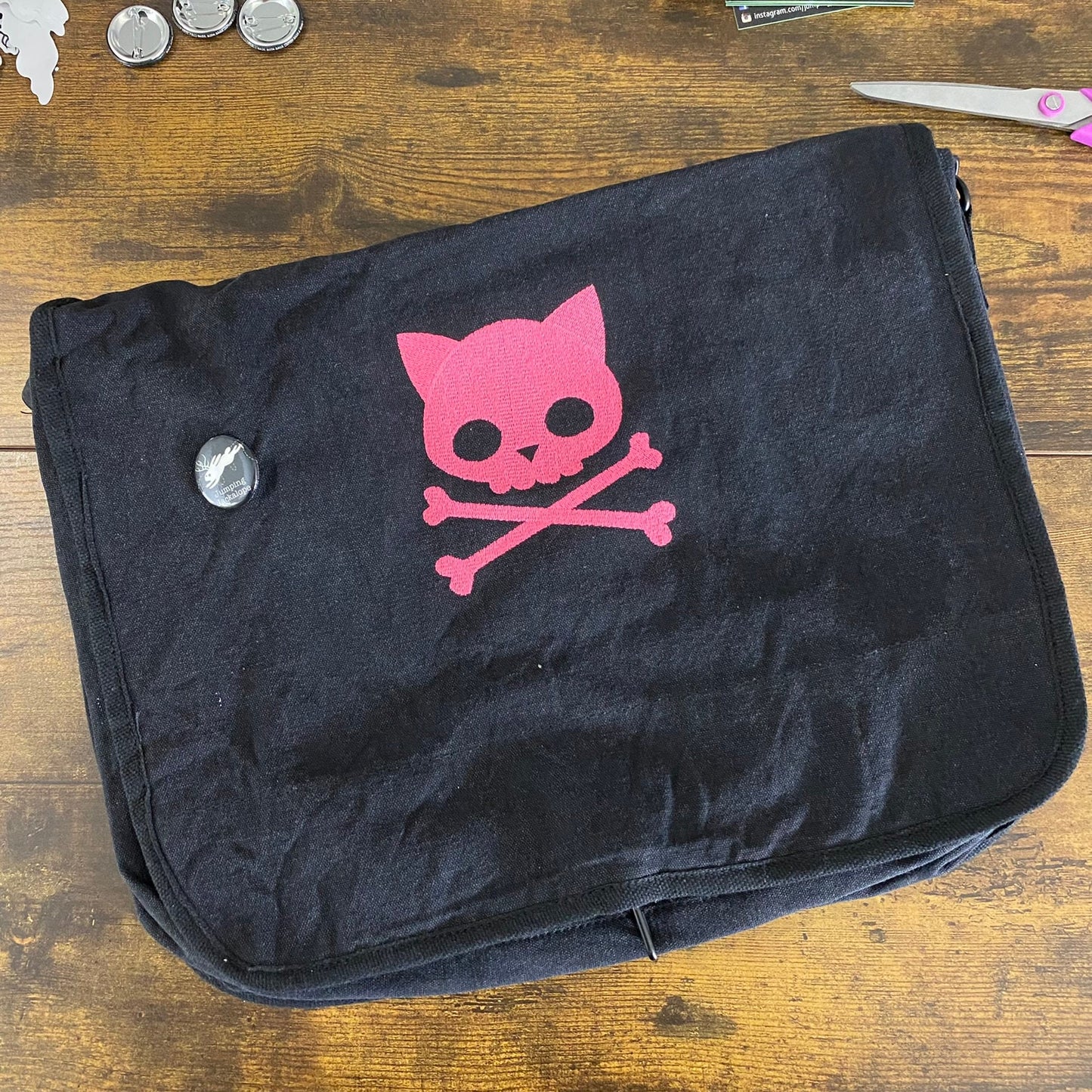 Punk Kitty Embroidered Canvas Messenger Bag