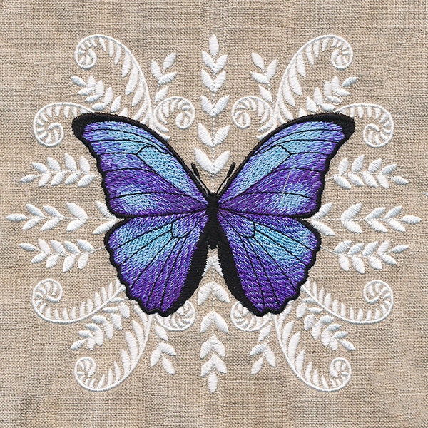 Blue Morpho Butterfly Medallion Embroidered Canvas Messenger Bag
