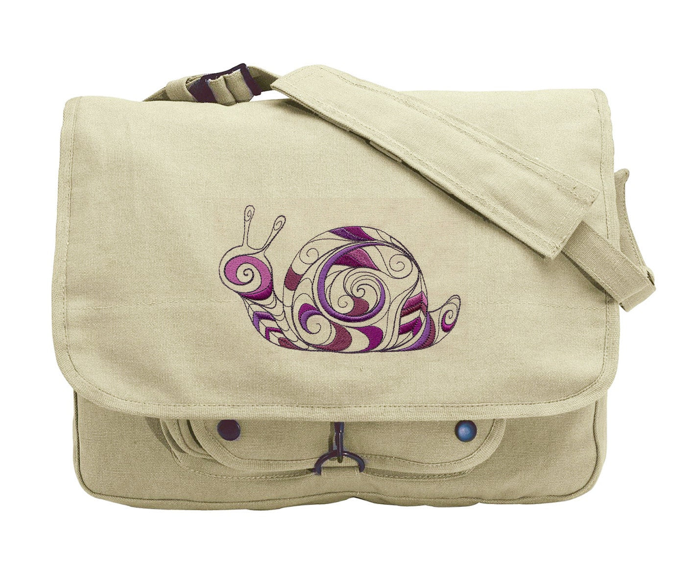 Doodle Snail Embroidered Canvas Messenger Bag
