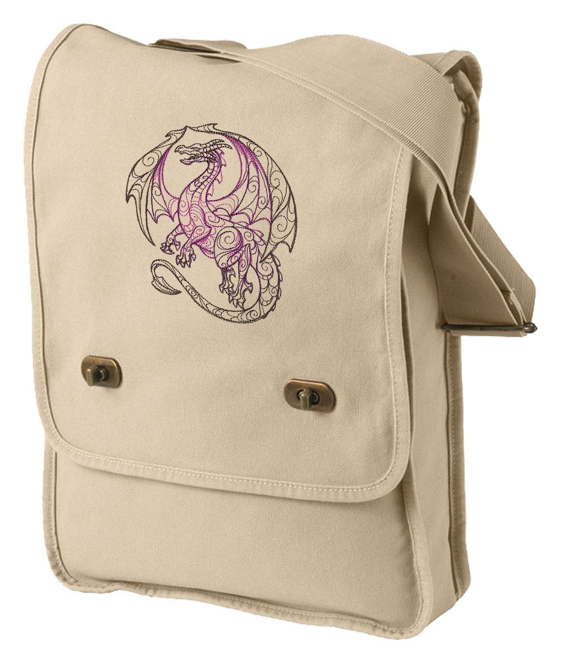Doodle Dragon Embroidered Canvas Field Bag