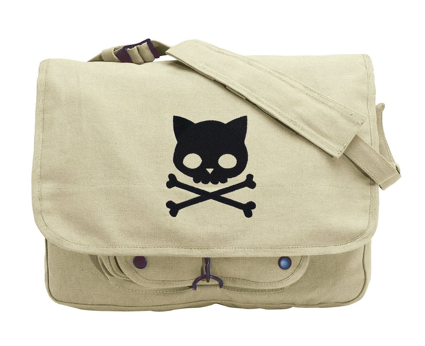 Punk Kitty Embroidered Canvas Messenger Bag