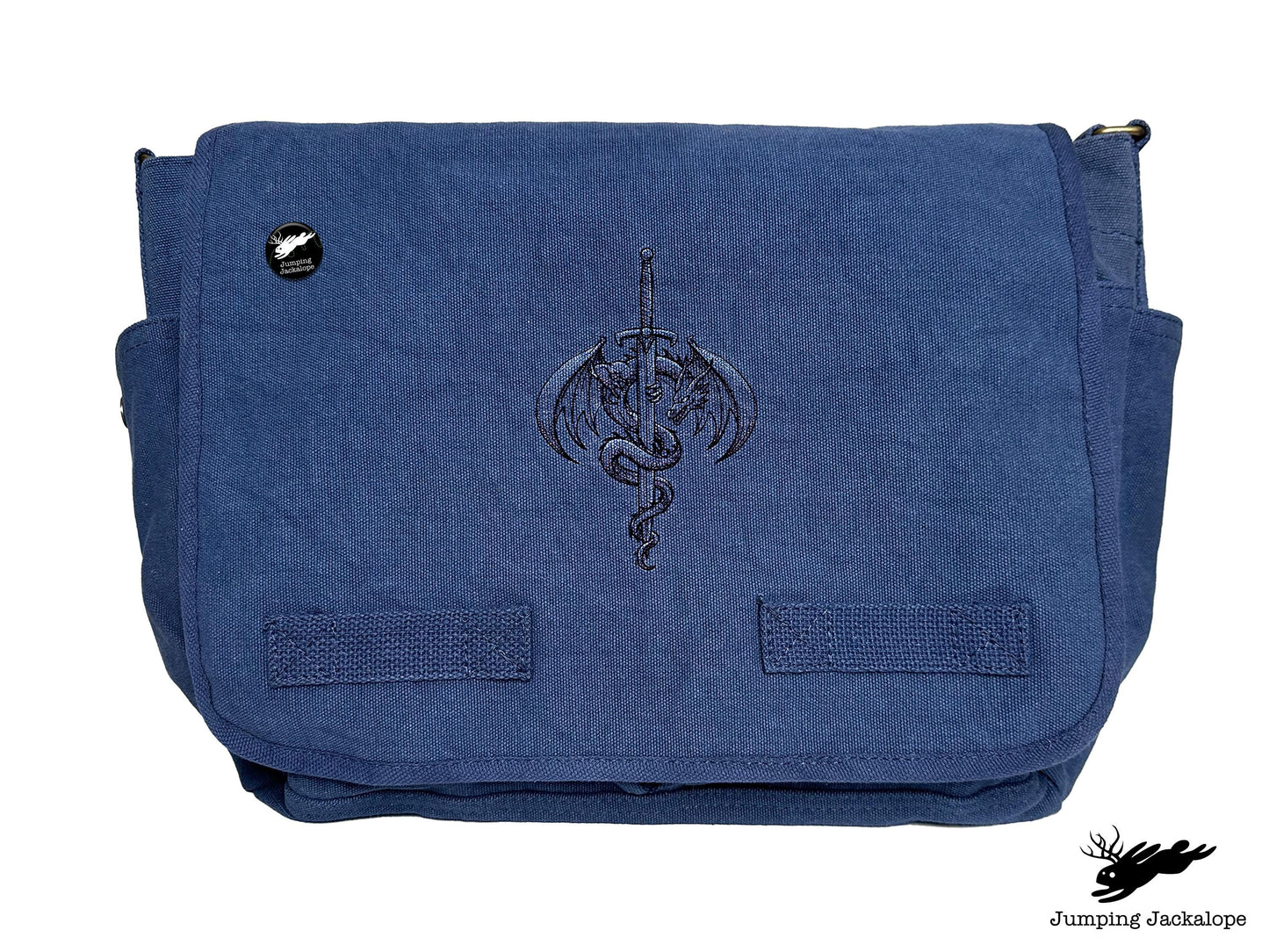 What Doesn't Kill You Dragon and Sword Embroidered Classic Canvas Messenger Bag