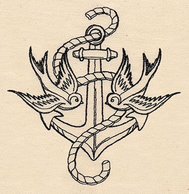 Anchor and Swallow Embroidered Canvas Field Bag