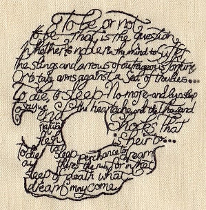 To Be or Not to Be Shakespeare Skull Head Canvas Embroidered Field Bag