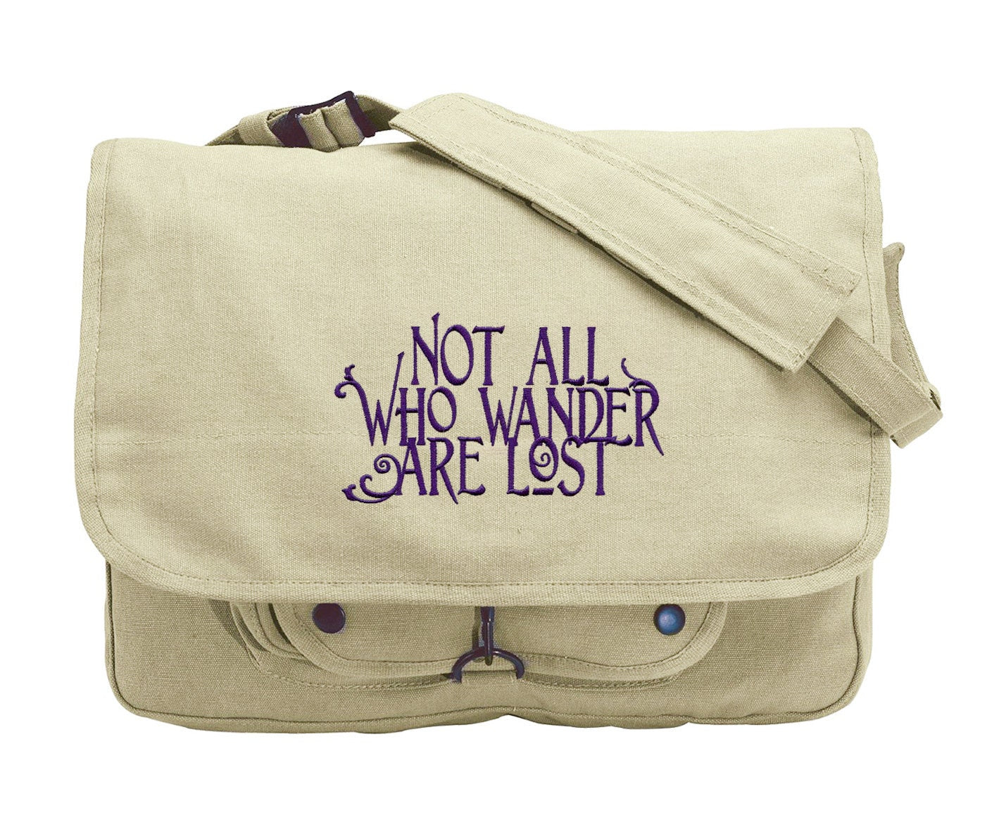 Wanderlust Embroidered Embroidered Canvas Messenger Bag