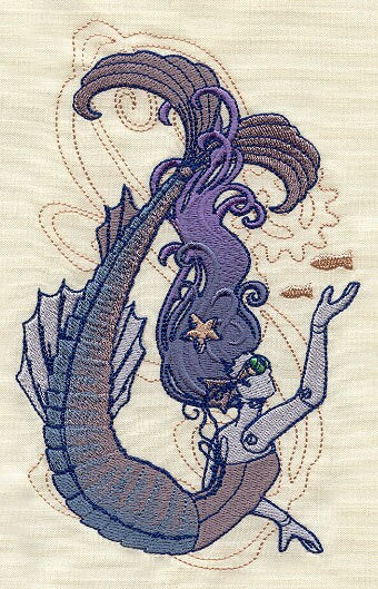 Mechanica Aquatica Steampunk Mermaid Embroidered Canvas Field Bag