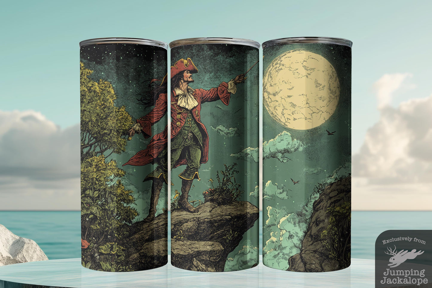 Dark Neverland Captain Hook Tumbler – 20oz Gothic Pirate Illustration | Peter Pan Fantasy Gift