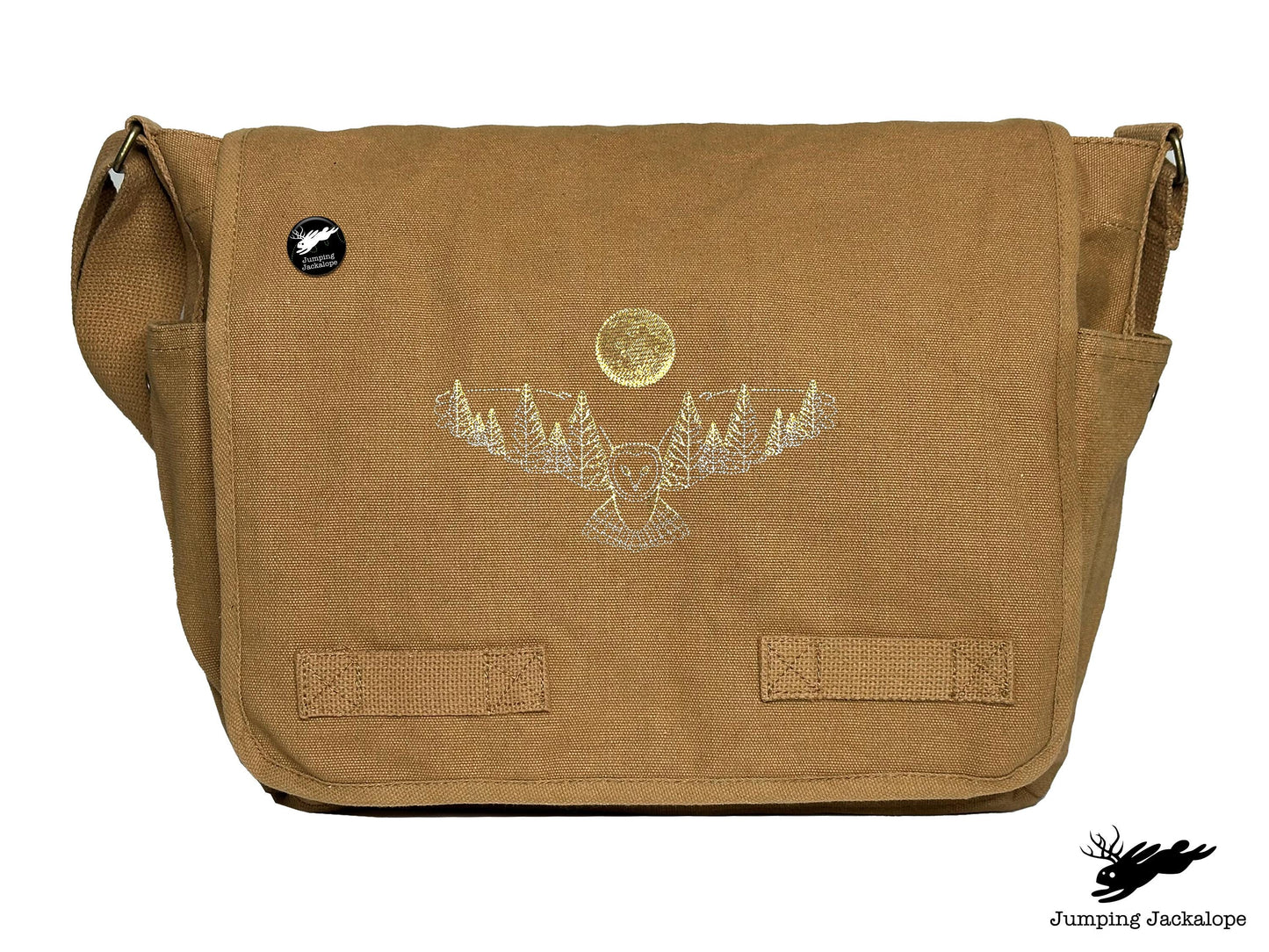 Under the Full Moon Forest Night Owl Embroidered Classic Canvas Messenger Bag