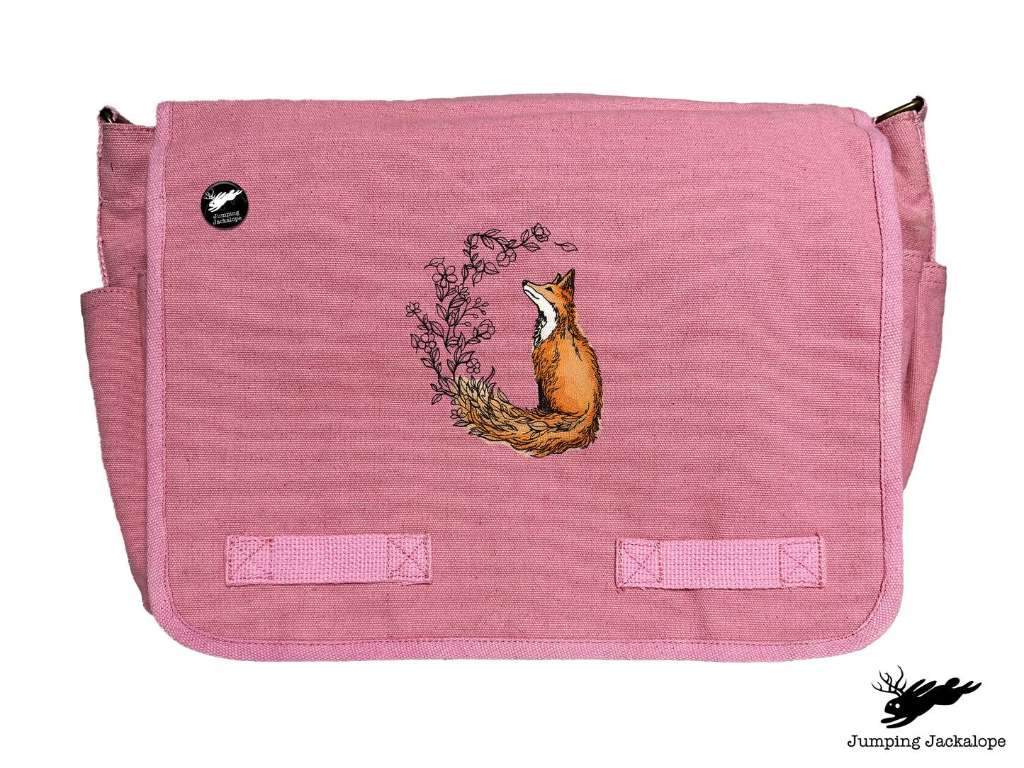 Flower Tailed Fox Design Embroidered Classic Canvas Messenger Bag