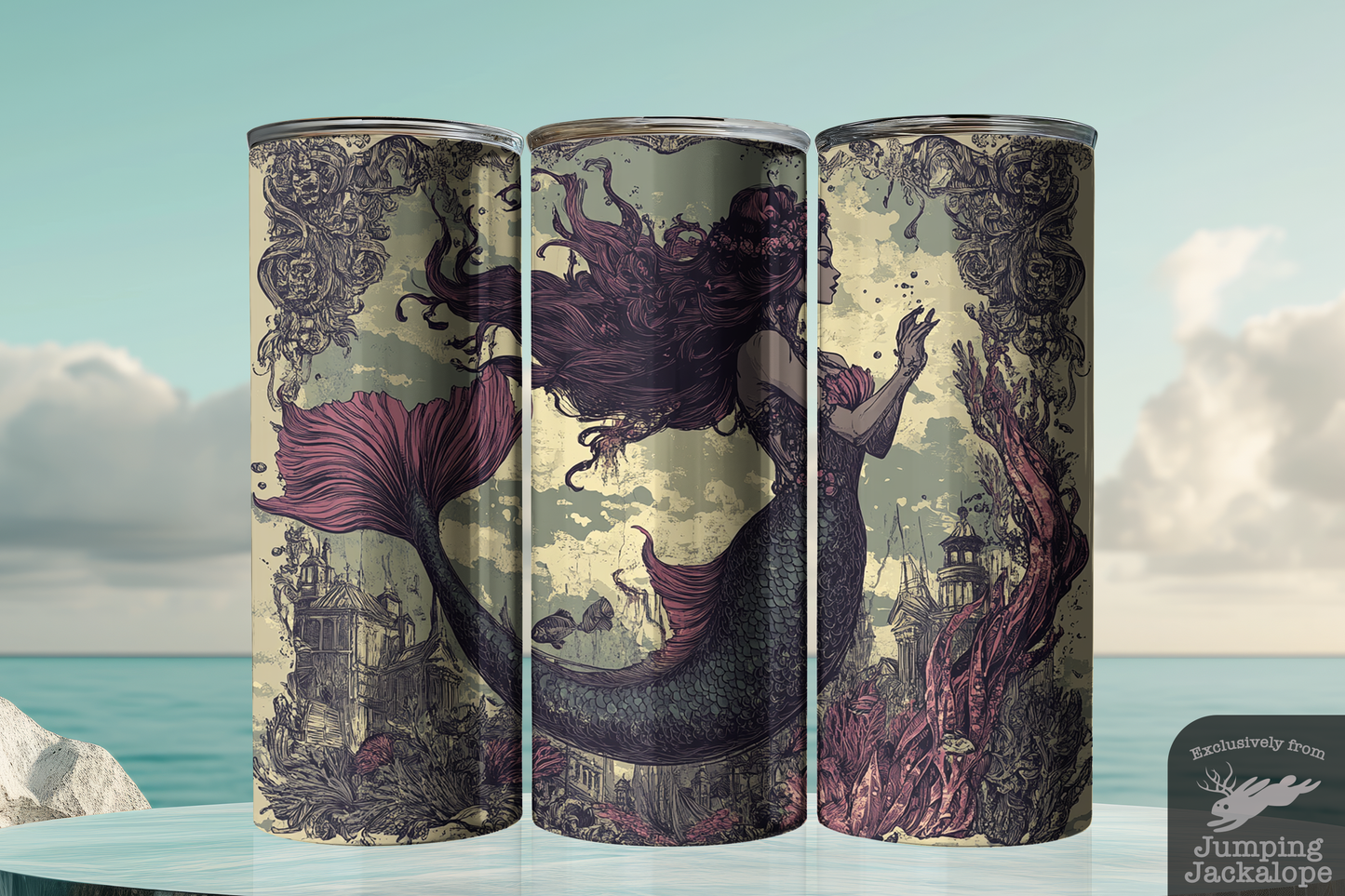 Midnight Siren Mermaid Tumbler – 20oz Gothic Ocean Fantasy Drinkware | Dark Enchanted Sea Gift