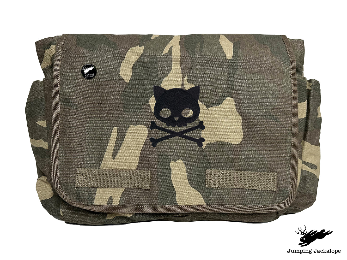 Punk Kitty Design Embroidered Classic Canvas Messenger Bag