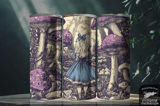 Creepy Wonderland Mushrooms Tumbler – 20oz Gothic Alice Cup | Vintage Sublimated Fantasy | Personalized Gothic Gift