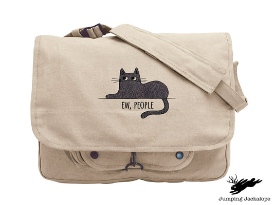 Ew People Embroidered Canvas Messenger Bag,  Cat Bag, Funny Cat Bag