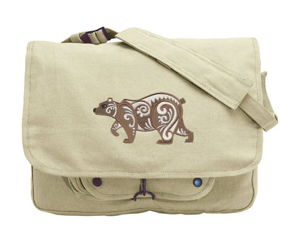 Bear with Flourish Embroidered Canvas Messenger Bag