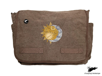 Clockwork Heavens Design Embroidered Classic Canvas Messenger Bag