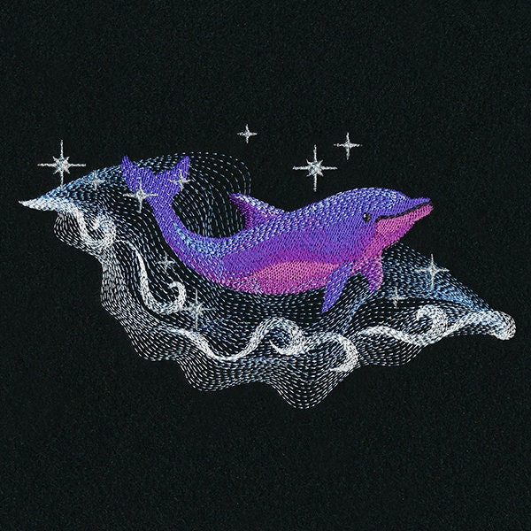 Celestial Dolphin Embroidered Canvas Messenger Bag