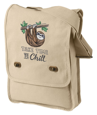 Take Time to Chill - Sloth Embroidered Canvas Field Bag