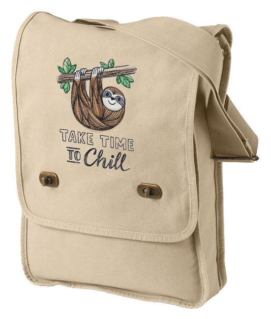 Take Time to Chill - Sloth Embroidered Canvas Field Bag