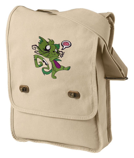 Zombie Kitty Embroidered Canvas Field Bag