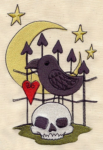 Raven and Skull Embroidered Canvas Field Bag