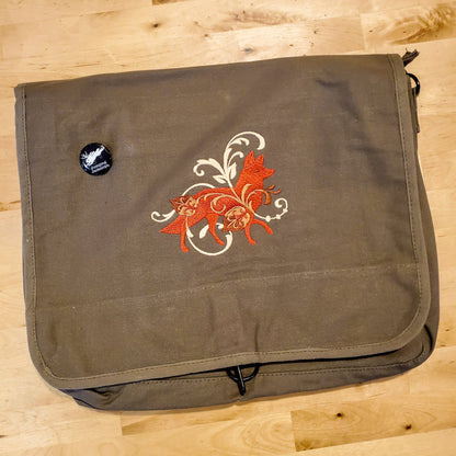 Filigree Fox Embroidered Canvas Messenger Bag