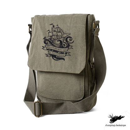 Skilled Sailor Tech Bag Embroidered Canvas Tech, Tablet, iPad, Kindle, Fire, Camera Bag, Ocean Bag, Nautical Bag, Sailor Bag