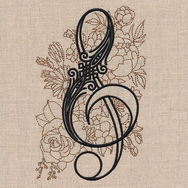 Treble Clef in Bloom Flowers Embroidered Canvas Messenger Bag