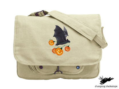 Flying Bat with Jack-o-Lanterns Embroidered Canvas Messenger Bag