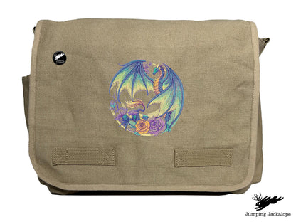 Flight of Flowers Dragon Wreath Embroidered Classic Canvas Messenger Bag