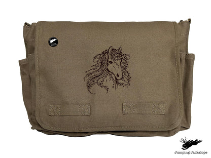 Untamed Beauty Horse Embroidered Classic Cotton Canvas Messenger Bag