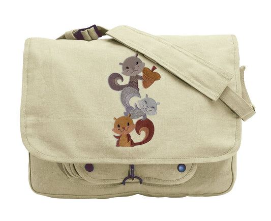 Nuts for Squirrels Stack Embroidered Canvas Messenger Bag