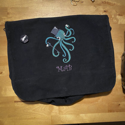 Dapper Octopus Embroidered Canvas Messenger Bag