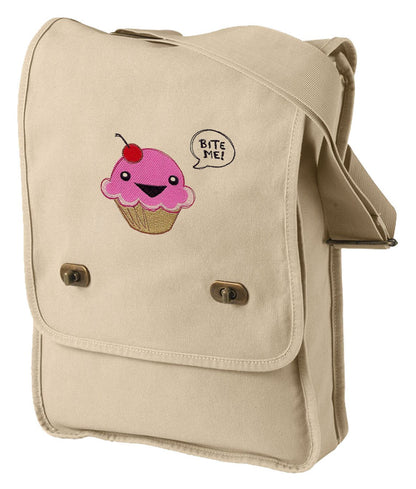 Bite Me Cupcake Embroidered Canvas Field Bag