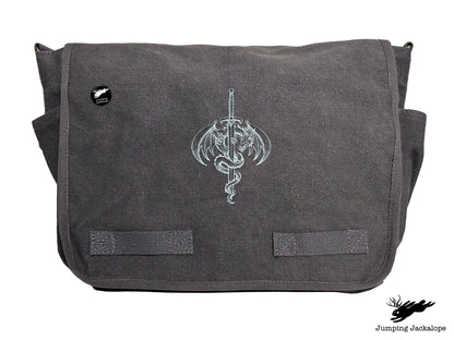 What Doesn't Kill You Dragon and Sword Embroidered Classic Canvas Messenger Bag